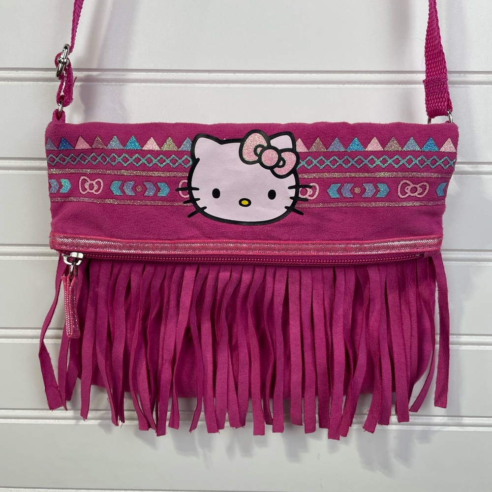 Hello Kitty Sanrio Pink Glitter Fringe Crossbody Bag/Purse EUC